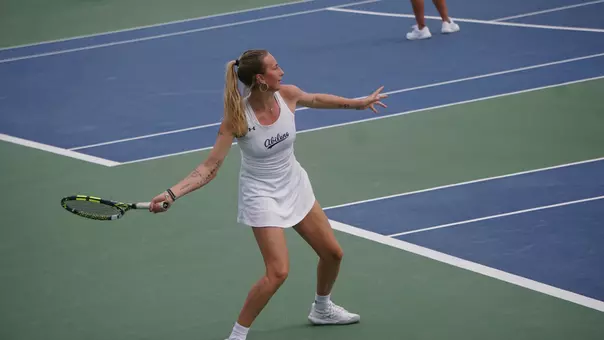 Alice Klinteby returns the ball to her opponent in a match on February 13, 2026 against Incarnate Word.