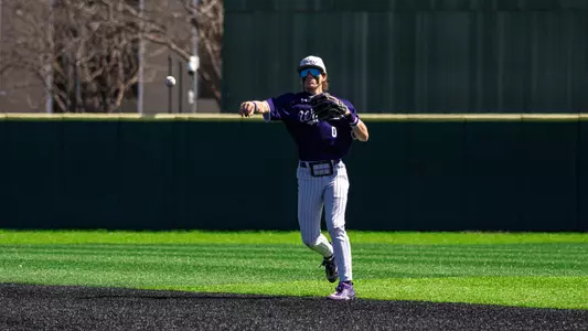 JT Thompson makes a throw to first base in ACU's series versus Rice at Crutcher Scott Field at Bullock Brothers Ballpark on March 6-8, 2026.