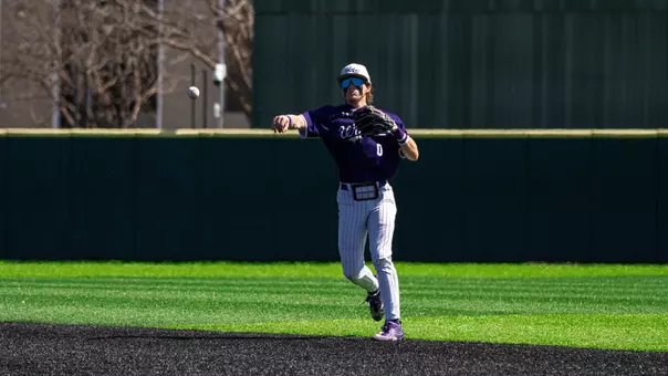 JT Thompson makes a throw to first base in ACU's series versus Rice at Crutcher Scott Field at Bullock Brothers Ballpark on March 6-8, 2026.
