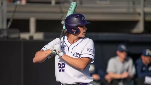 Brady Ladusau awaits a pitch in ACU's matchup with Oral Roberts at Crutcher Scott Field at Bullock Brothers Ballpark on Feb. 20, 2026.