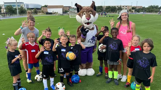 ACU soccer campers with Willie the Wildcat