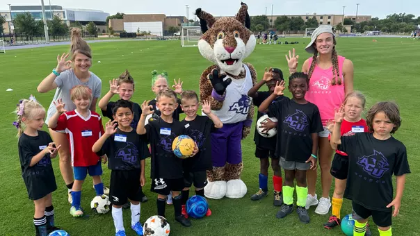 ACU soccer campers with Willie the Wildcat