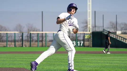 Grant Watkins rounds the bases after hitting a home run in ACU's 12-11 win over Creighton in Cleburne, Texas on Feb. 28, 2026.