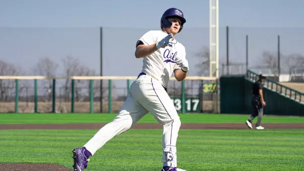 Grant Watkins rounds the bases after hitting a home run in ACU's 12-11 win over Creighton in Cleburne, Texas on Feb. 28, 2026.