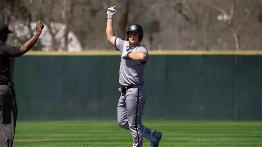 Grant Watkins celebrates a double in ACU's matchup versus Incarnate Word in San Antonio on March 11, 2026.
