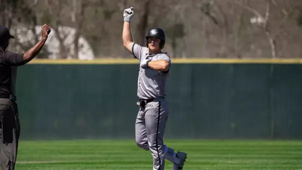 Grant Watkins celebrates a double in ACU's matchup versus Incarnate Word in San Antonio on March 11, 2026.