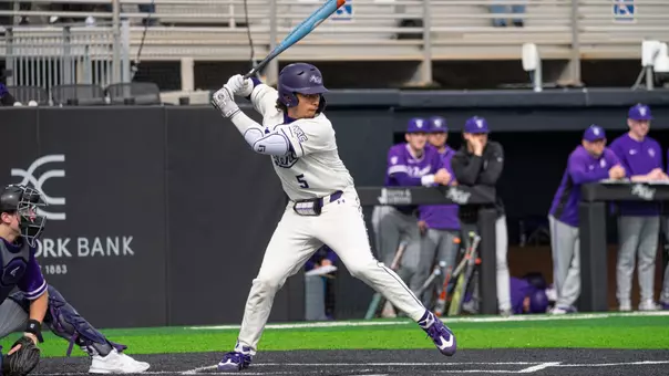 Nick Arias prepares to swing in ACU's series versus St. Thomas at Crutcher Scott Field at Bullock Brothers Ballpark on Feb. 13-15, 2026.