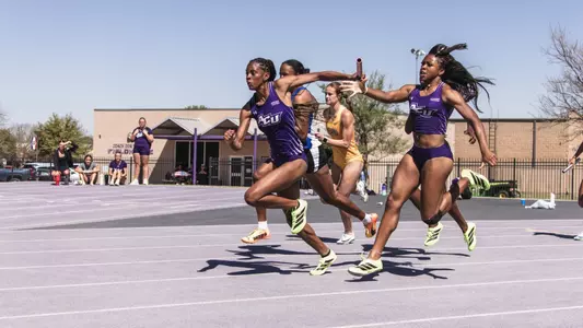 Morgan Morris (left) and Chianel Asoburuenwu run in the women's 4x100 relay at the Wes Kittley Invitational on March 21, 2026