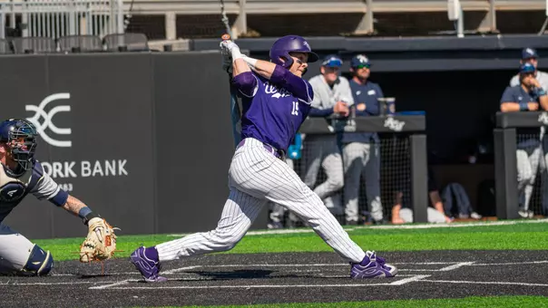 Ryan Jones takes a swing in ACU's 8-7 win over Oral Roberts at Crutcher Scott Field at Bullock Brothers Ballpark on Feb. 22, 2026.