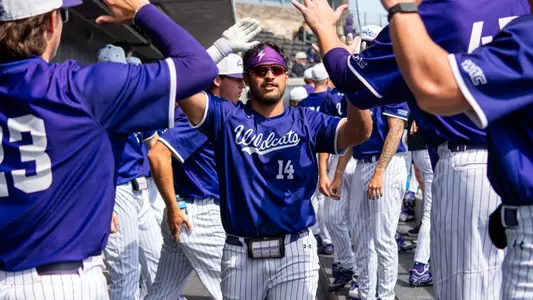 Diego Cardenas celebrates his home run in the dugout in ACU's 9-8 win over CBU at Crutcher Scott Field at Bullock Brothers Ballpark on April 4, 2026.