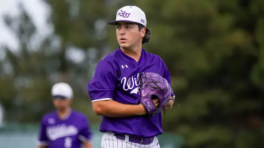 Collin Adams prepares to deliver a pitch in ACU's 4-1 win over TCU at Crutcher Scott Field at Bullock Brothers Ballpark on April 7, 2026.