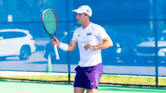 Ethan Scribner reacts to a point during a quarterfinal match of the 2026 Atlantic Sun Tournament