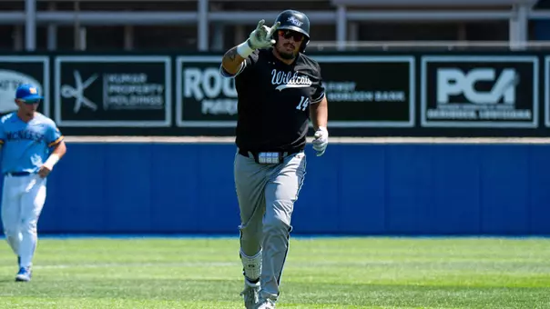 Diego Cardenas rounds the bases after hitting a home run in ACU's matchup with McNeese in Lake Charles, La. on March 29, 2026.