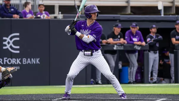 Kanon Sundgren prepares to face a pitch in ACU's 4-1 win over TCU at Crutcher Scott Field at Bullock Brothers Ballpark on April 7, 2026.