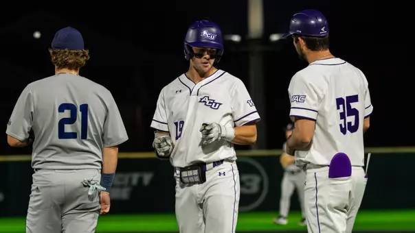 Ryan Jones points to the dugout after hitting a single in ACU's matchup with Rice at Crutcher Scott Field at Bullock Brothers Ballpark on March 6, 2026.