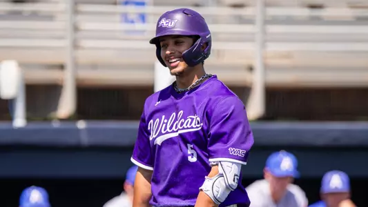 Nick Arias smiles during ACU's 14-4 win over UT Arlington at Crutcher Scott Field at Bullock Brothers Ballpark on April 26, 2026.