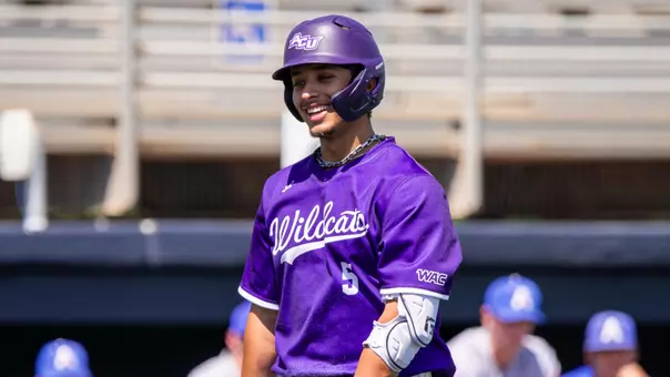 Nick Arias smiles during ACU's 14-4 win over UT Arlington at Crutcher Scott Field at Bullock Brothers Ballpark on April 26, 2026.