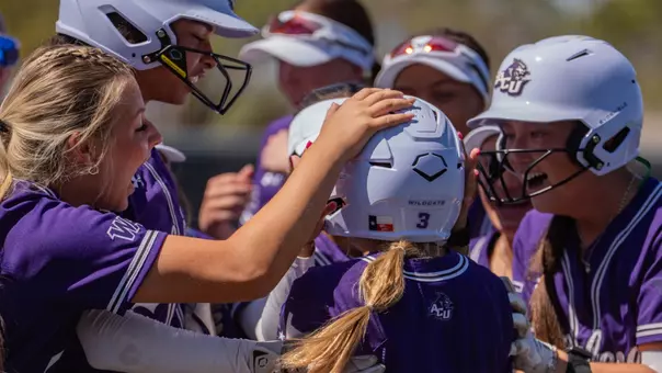 ACU teammates congratulate Ciana Argujio for hitting a home run against UT Arlington on March 21, 2026