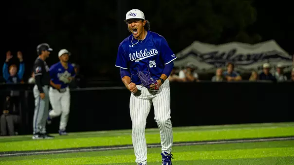 David Jeon celebrates during ACU's 4-1 win over TCU at Crutcher Scott Field at Bullock Brothers Ballpark on April 7, 2026.