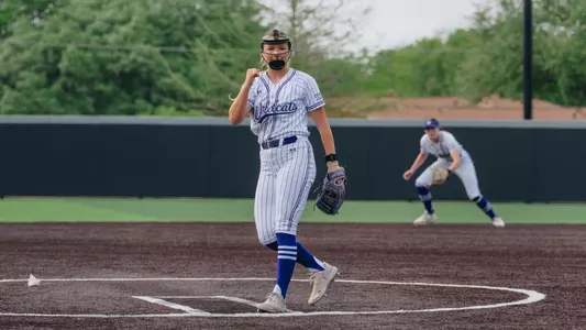 Alissa Snipes pumps her fist while pitching against Texas Tech on March 31, 2026