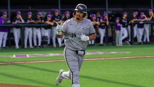 Diego Cardenas rounds the bases after hitting a home run in ACU's 11-4 win over Tarleton State in Stephenville, Texas on April 10, 2026.