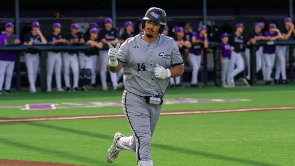 Diego Cardenas rounds the bases after hitting a home run in ACU's 11-4 win over Tarleton State in Stephenville, Texas on April 10, 2026.