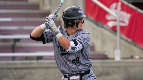Maddox Miesse stands at the plate in ACU's series versus Indiana in Bloomington, Ind. on April 17-19, 2026.