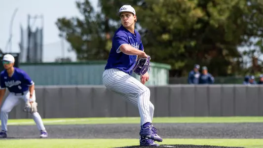 Baron Mannis delivers a pitch in ACU's 9-8 win over CBU at Crutcher Scott Field at Bullock Brothers Ballpark on April 4, 2026.