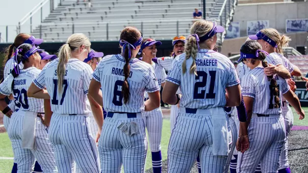 ACU softball team huddles up before a game against California Baptist on April 25, 2026