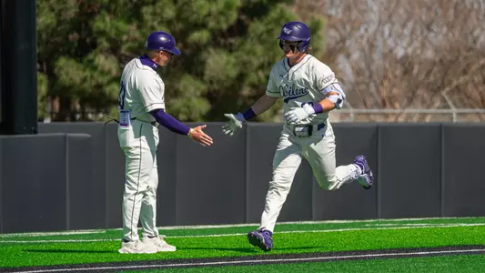 Maddox Miesse rounds the bases after hitting a home run in ACU's 12-3 win over Oral Roberts at Crutcher Scott Field at Bullock Brothers Ballpark on Feb. 21, 2026.