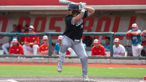 Diego Cardenas awaits a pitch in ACU's series versus New Mexico in Albuquerque, N.M. on March 20-22, 2026.