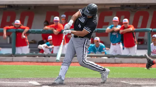 Diego Cardenas swings at a pitch in ACU's series versus New Mexico in Albuquerque, N.M. on March 20-22, 2026.