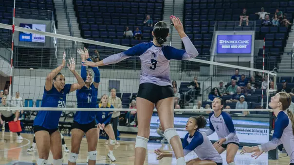 Alyssa Todd delivers an attack in ACU's matchup with Cal State Bakersfield at Moody Coliseum on Aug. 29, 2026.
