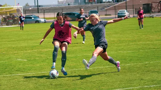 ACU soccer players during the first practice of the 2026 season on July 30.