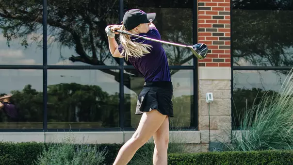 Kate Pickrell takes a swing at an ACU women's golf practice in Abilene, Texas on Sept. 11, 2025.