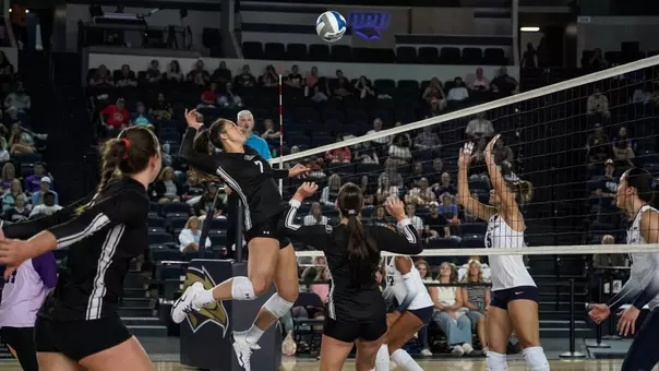 Hannah Gonzalez swings on a ball in ACU's 3-1 win over Oral Roberts in Tulsa, Okla. on Sept. 11, 2026.