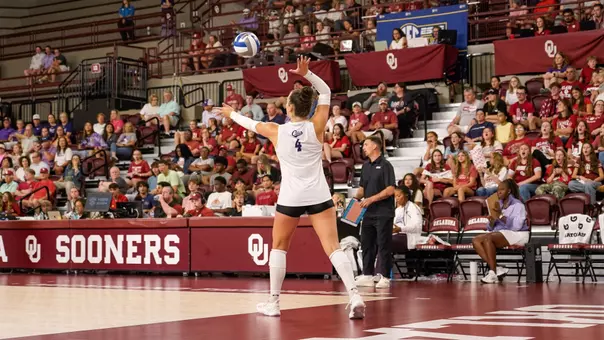 Rachel Koss serves a ball in ACU's matchup with Oklahoma in Norman, Okla. on Sept. 13, 2026.