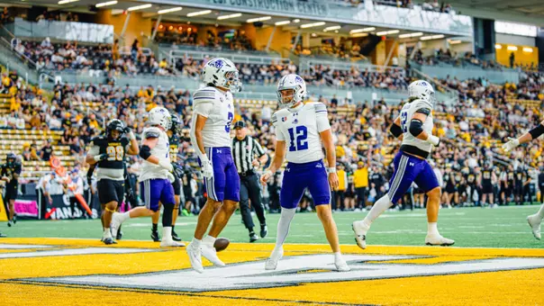 Tucker Parks and Deonte Dean celebrate a touchdown against Idaho on Sept. 19, 2026.