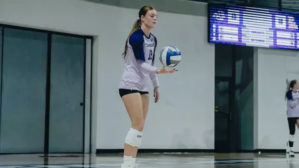Abby Christian prepares to serve the ball in ACU's 3-1 win over Prairie View A&M at Moody Coliseum on Sept. 18, 2026.