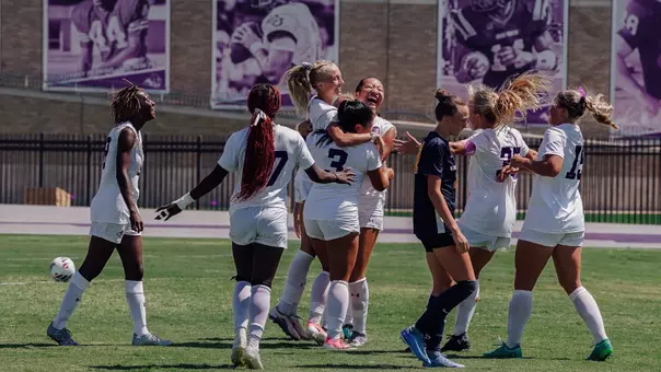 The Wildcats celebrate after Addison Briscoe's goal against East Texas A&M on August 30, 2026.