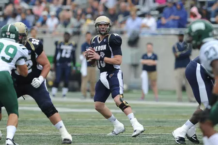 Football Overcomes Early Miscues, Edges Massachusetts, 14-13 Image