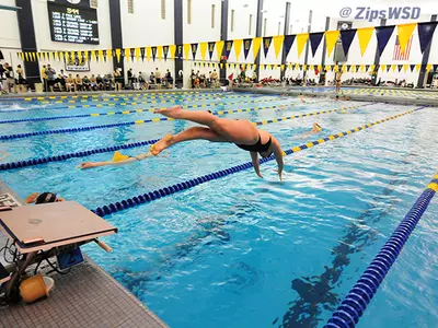 Swimming and Diving Remains in First Place After Day Two of MAC Championships Image
