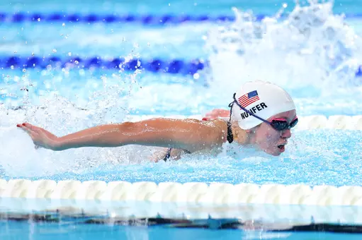 NANTERRE, FRANCE - AUGUST 29: Grace Nuhfer of Team United States competes during the Women's 100m Butterfly - S13 Heats on day one of the Paris 2024 Summer Paralympic Games at Paris La Defense Arena on August 29, 2024 in Nanterre, France. (Photo by Michael Reaves/Getty Images)