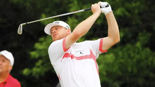 Nate Lashley hits a tee shot