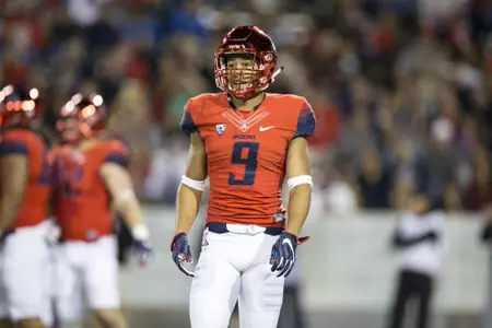 November 12, 2016. Junior cornerback Dane Cruikshank (9) during Arizona's 49-24 loss to the University of Colorado, Boulder Buffaloes at Arizona Stadium. Tucson, AZ.