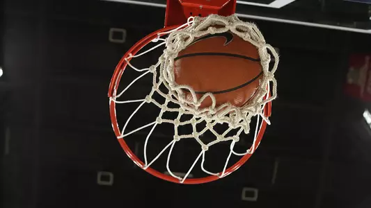 Arizona Nike basketball going through a basket.