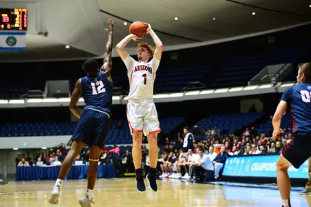 Nico Mannion takes a jump shot against Penn.