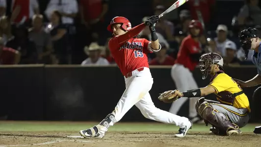 May 19, 2018. Sophomore 3rd baseman Nick Quintana (13) during the Wildcats 10-9 (11) walk off win over the Arizona State Sun Devils. Hi Corbett Field, Tucson, AZ.