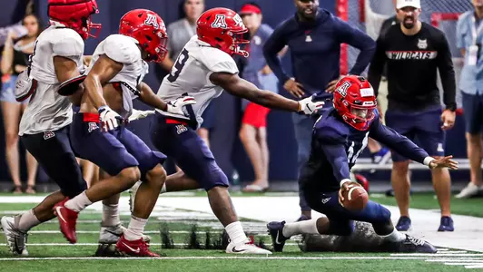 during the final day of Arizona Wildcats football practice 8/10/2019 in Arizona Stadium in Tucson, Ariz.Mike Christy / Arizona Athletics