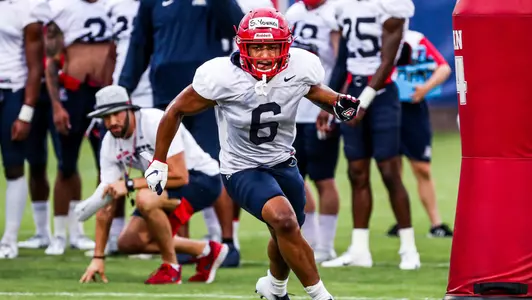 Arizona Wildcats safety Scottie Young Jr. (6) runs a special teams drill during the tenth day of Arizona Wildcats football practice 8/6/2019 in Tucson, Ariz.Mike Christy / Arizona Athletics